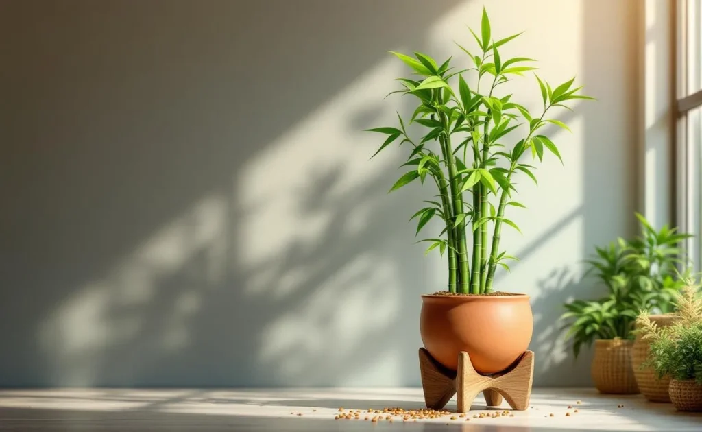 Bambou vibrant dans un pot au design raffiné.