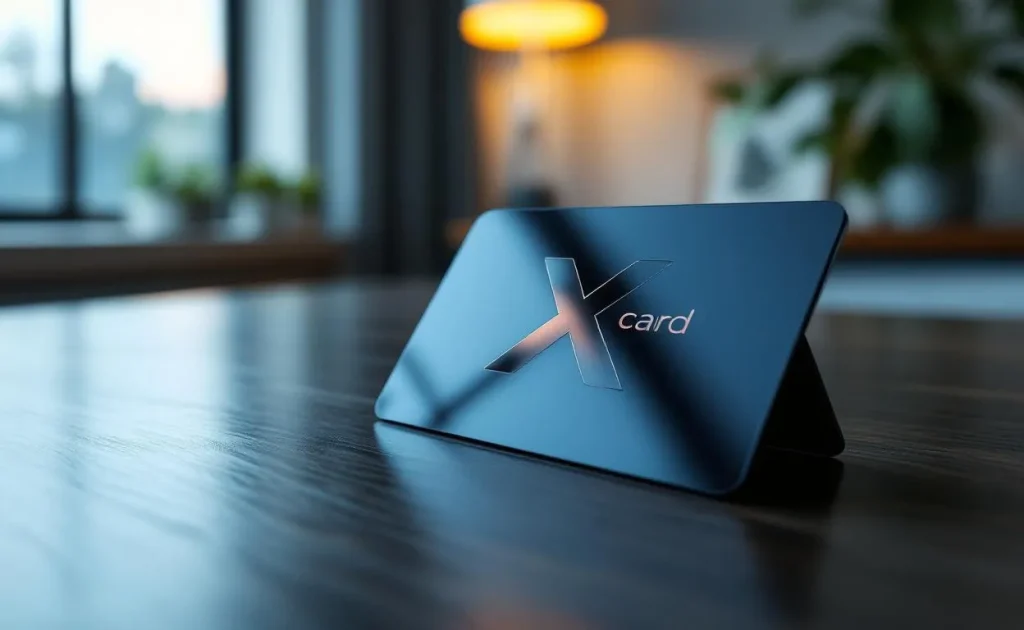 Carte de sécurité moderne X-card présentant un design épuré avec des éléments graphiques distinctifs.