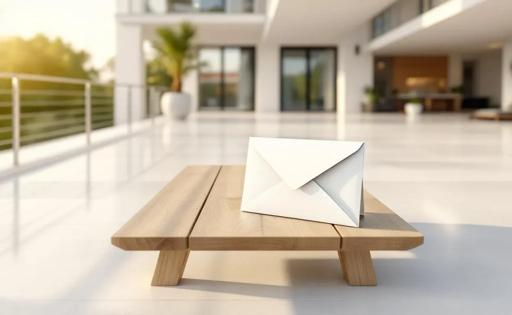 Terrasse verdoyante surplombée par un document de taxe foncière aux accents inquiétants.