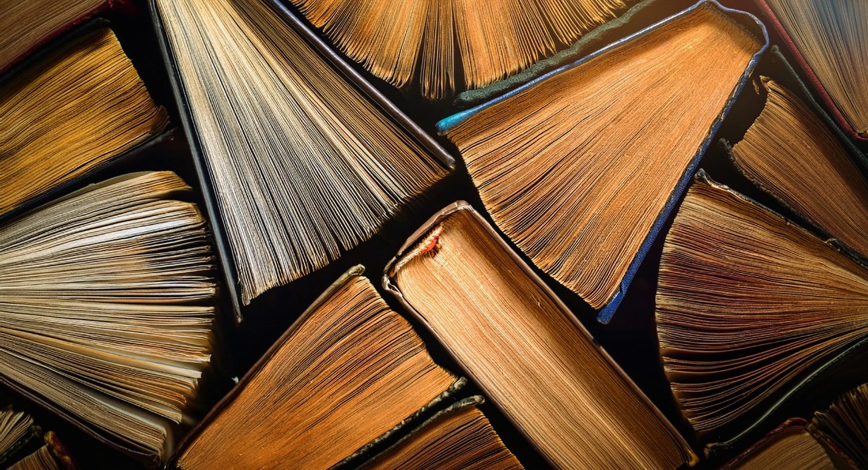 Collection de vieux livres anciens évoquant le roman classique