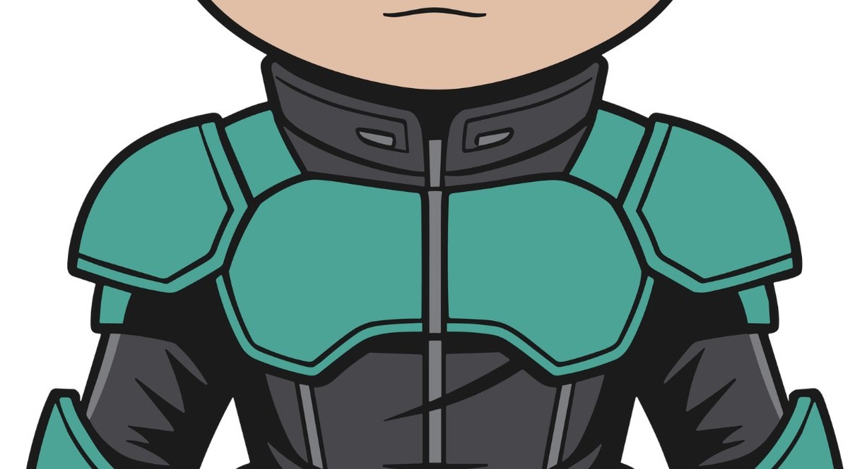 Personnage de manga en armure futuriste aux couleurs métalliques